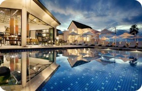 Resort pool at dusk